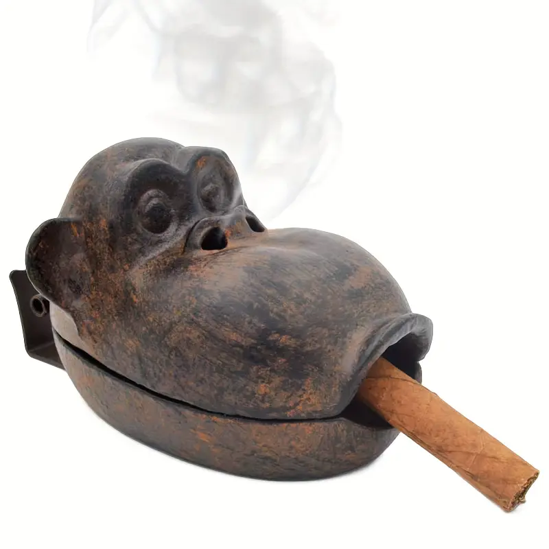 Vintage Cast Iron Monkey Ashtray with Lid - Unique Orangutan Design, Perfect for Home & Office Decor, Outdoor Use, No Electricity Needed, Ideal Gift for Cigar Enthusiasts Lighter Metal 1Pc Ornaments