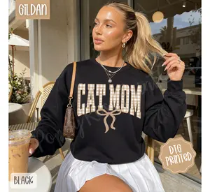 Coquette Cat Mom Sweatshirt, Trendy Women's Crewneck