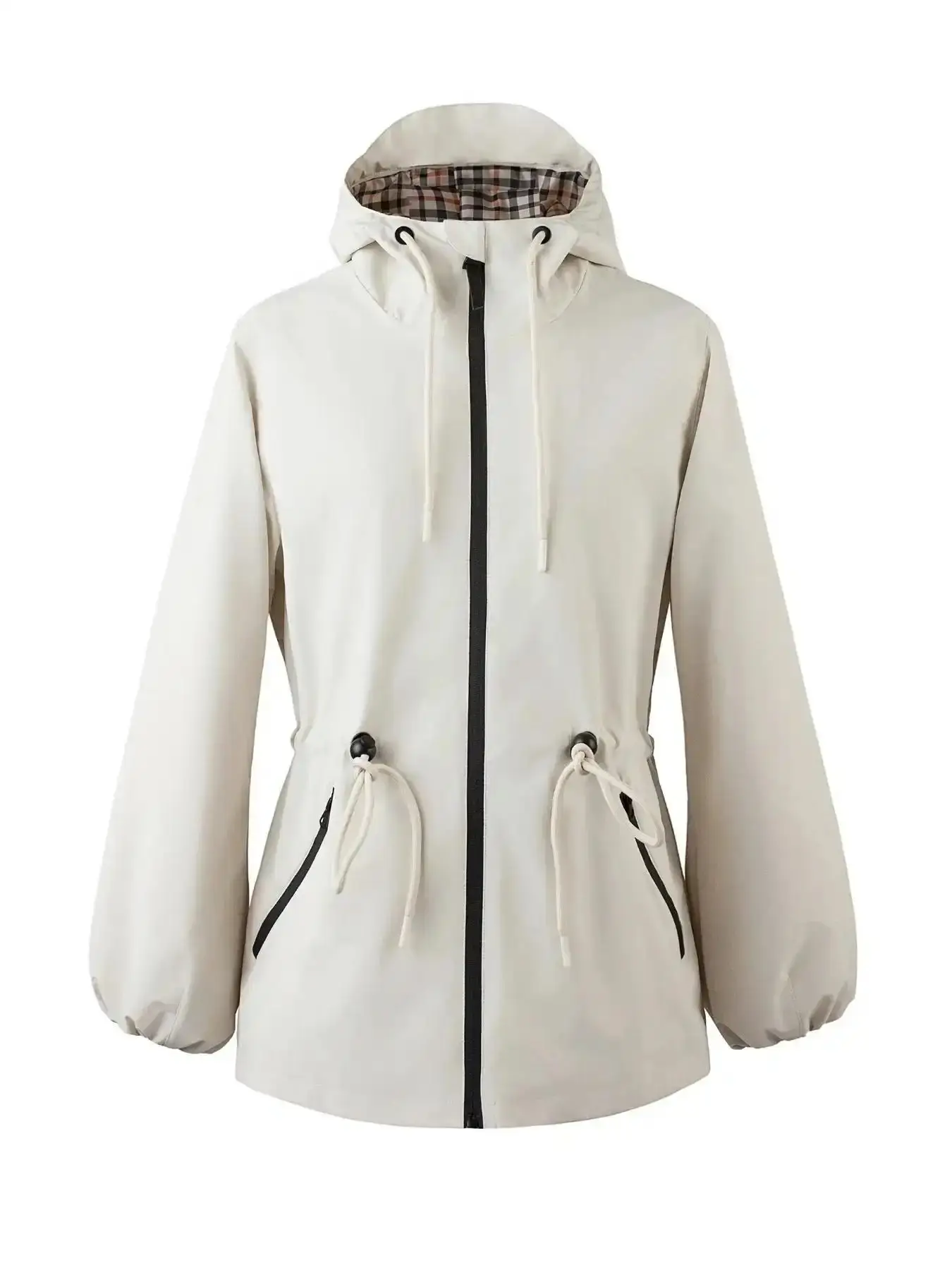 Women's Essential Solid Color Hooded Rain Coat, Casual Waterproof Lightweight Long Sleeve Zip Up Jacket for Outdoor Hiking, Ladies Spring Clothes, Durable Gear, Womenswear, layering essential, transitional piece