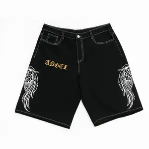 UrbanDye Angel Jorts Embroidered Print Jeans for Streetwear & Casual Comfort with Angel Wings Design