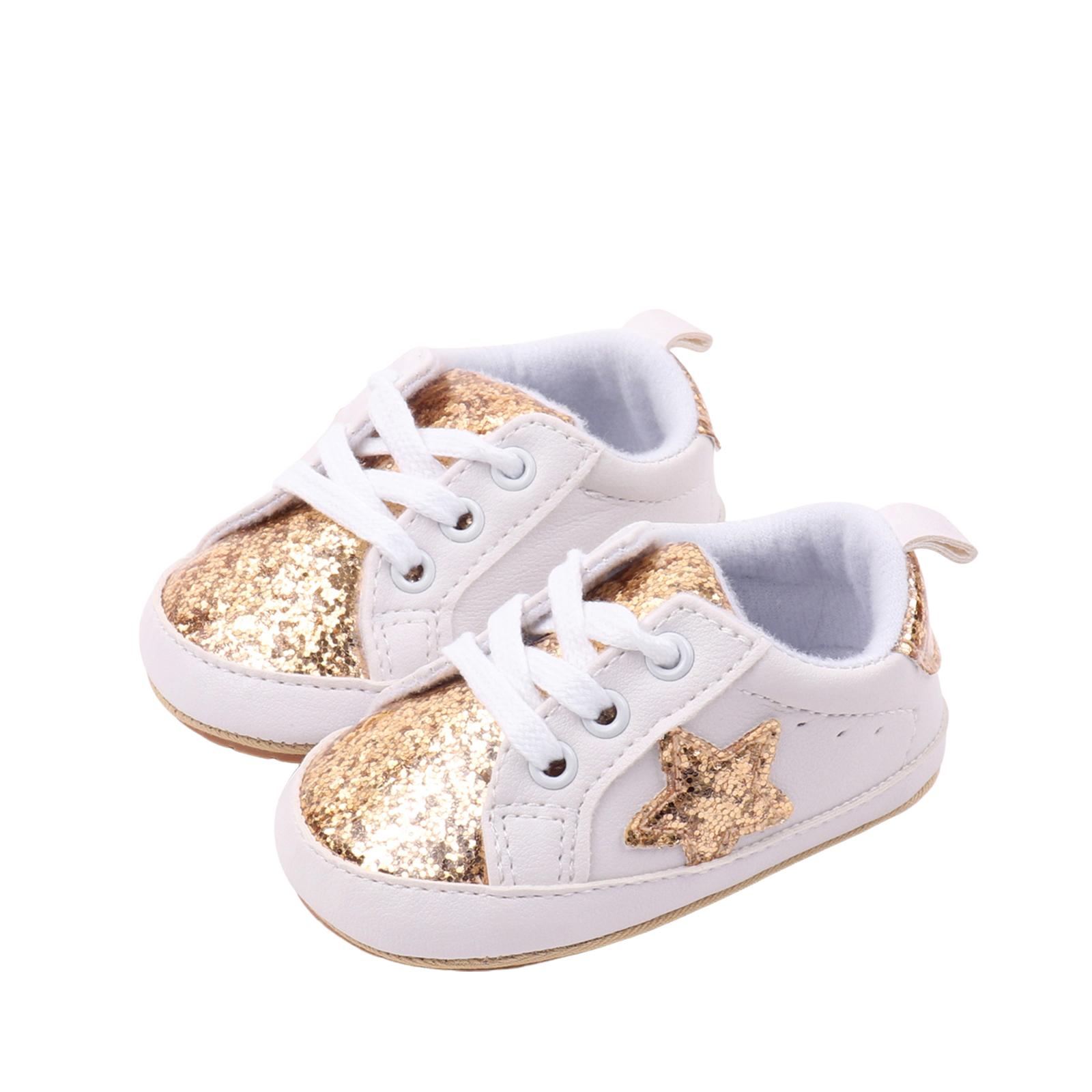 Ma&Baby Baby Sneakers Contrast Color Sequins Shoelace Soft Sole Non-Slip Infant First Walking Shoes for Spring Fall 0-18 M