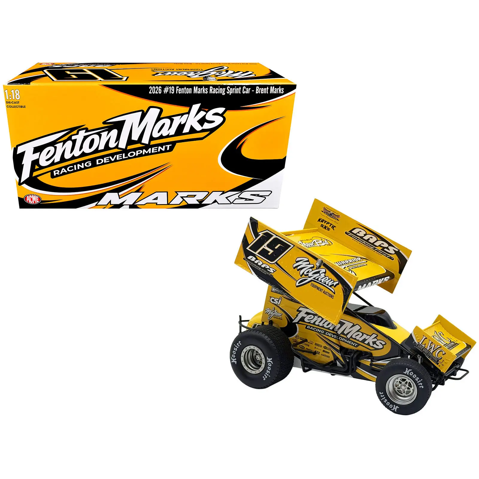 Winged Sprint Car #19 Brent Marks "Fenton Marks Racing" (2026) 1/18 Diecast Model Car by ACME
