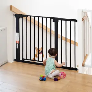 COMOMY 30" Tall Baby Gate for Stairs Doorways, Fits Openings 29.5" to 43.3" Wide, Auto Close Extra Wide Dog Gate for House, Pressure Mounted Easy Walk Through Pet Gate with Door, Black