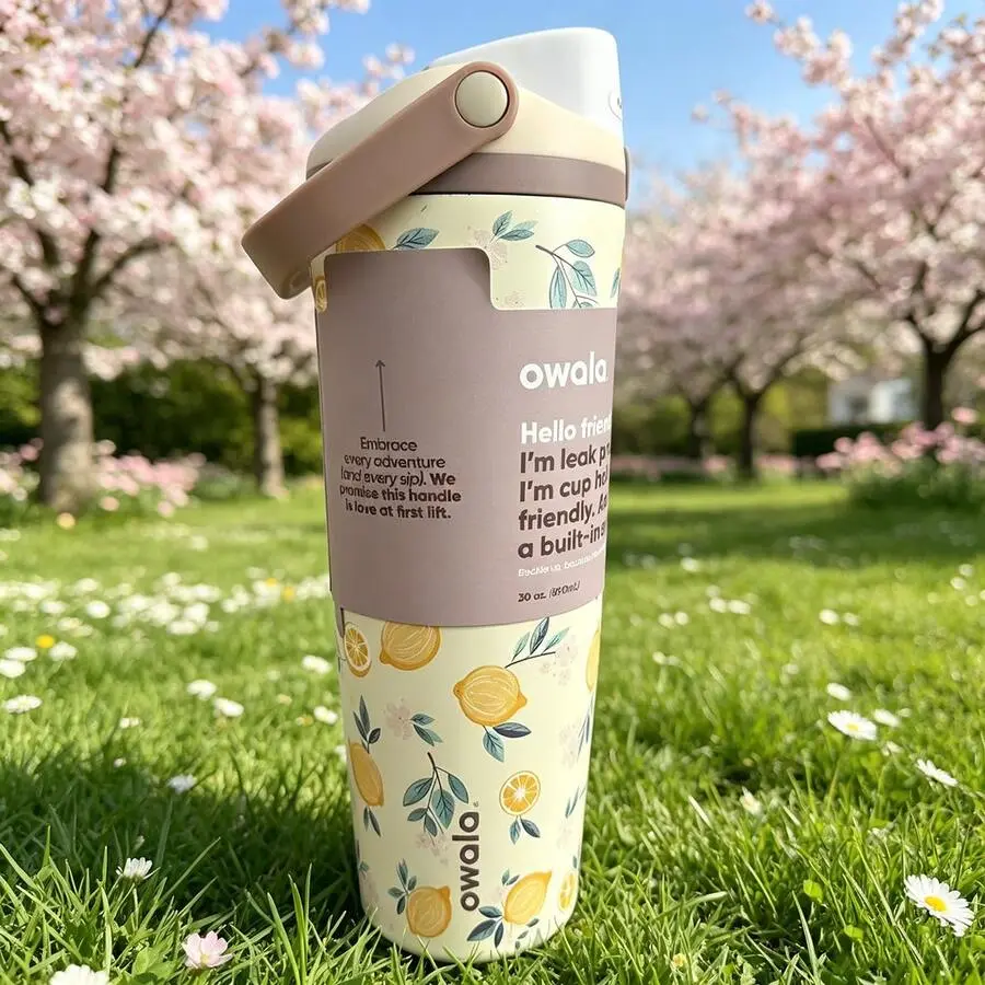 NEW Owala 32oz Tumbler with Handle & Built-In Straw, Leak Resistant Reusable Water Bottle, Floral Travel Cup for Gym, Work & Outdoor