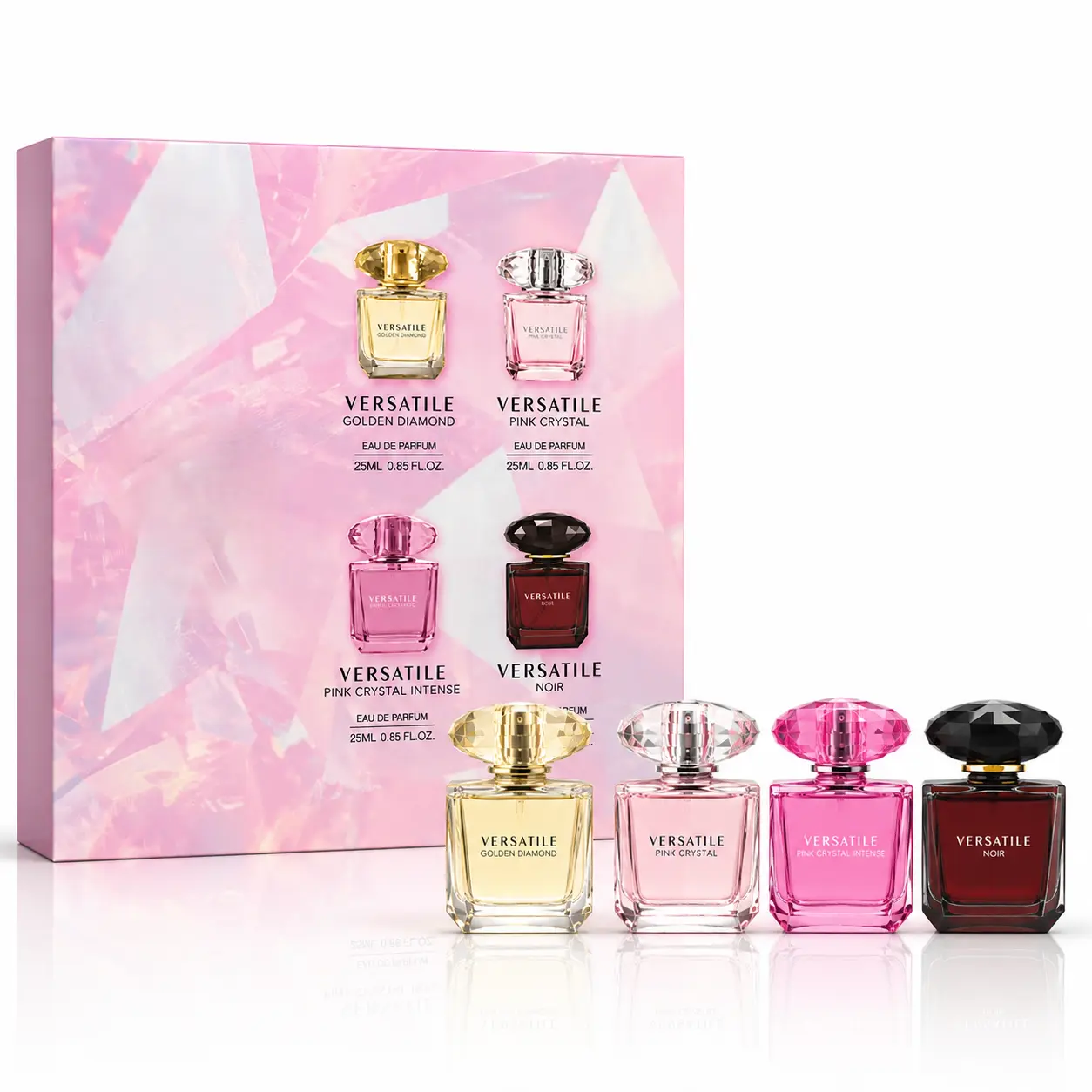 V VENEZIO PROFUMO Versatile Golden Diamond Pink Crystal Intense Noir Perfume for Women Eau de Parfum 4 x 25ml Set for Women, Sweet, Fruity, Floral fragrances for Women