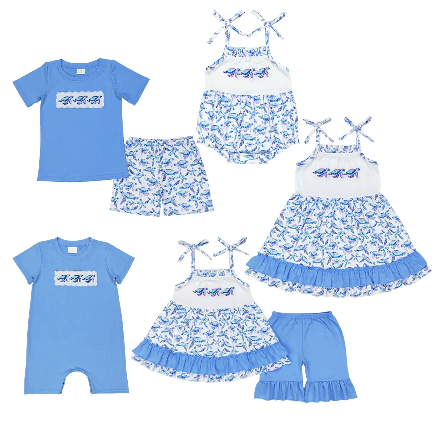 Adorable Matching Summer Sets! Stylish Blue Short - Sleeve Outfits for Boys & Girls, Kids Toddlers Clothes