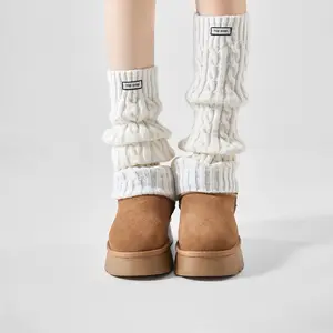 2 Pairs Women's Solid Cozy Leg Warmers Super Soft Stay-Put Elastic, Ribbed Slouch Design with Letter Label Decor, Fall Winter Fashion Accessory, Fits Fleece Lined Tights, Leggings & Boots