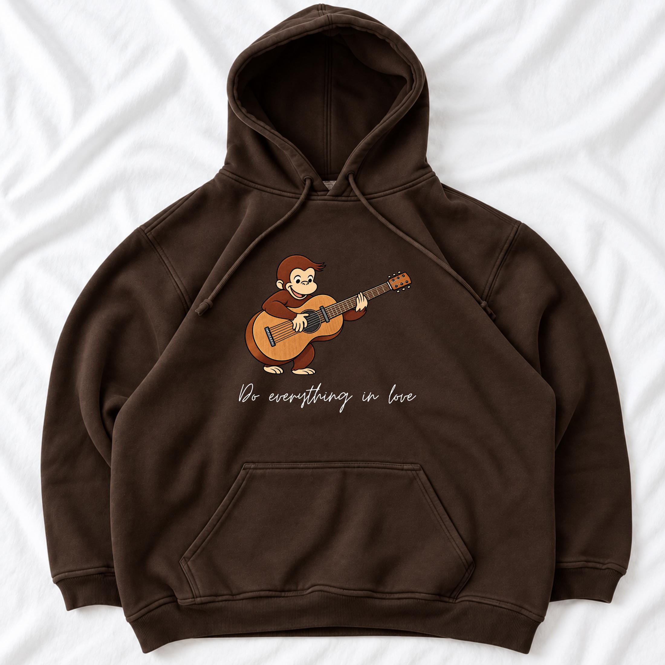 Vintage Design Curious George “Do Everything in Love” Hoodie, Gildan Heavy Cotton Casual Navy Blue Top, Menswear Womenswear Streetwear