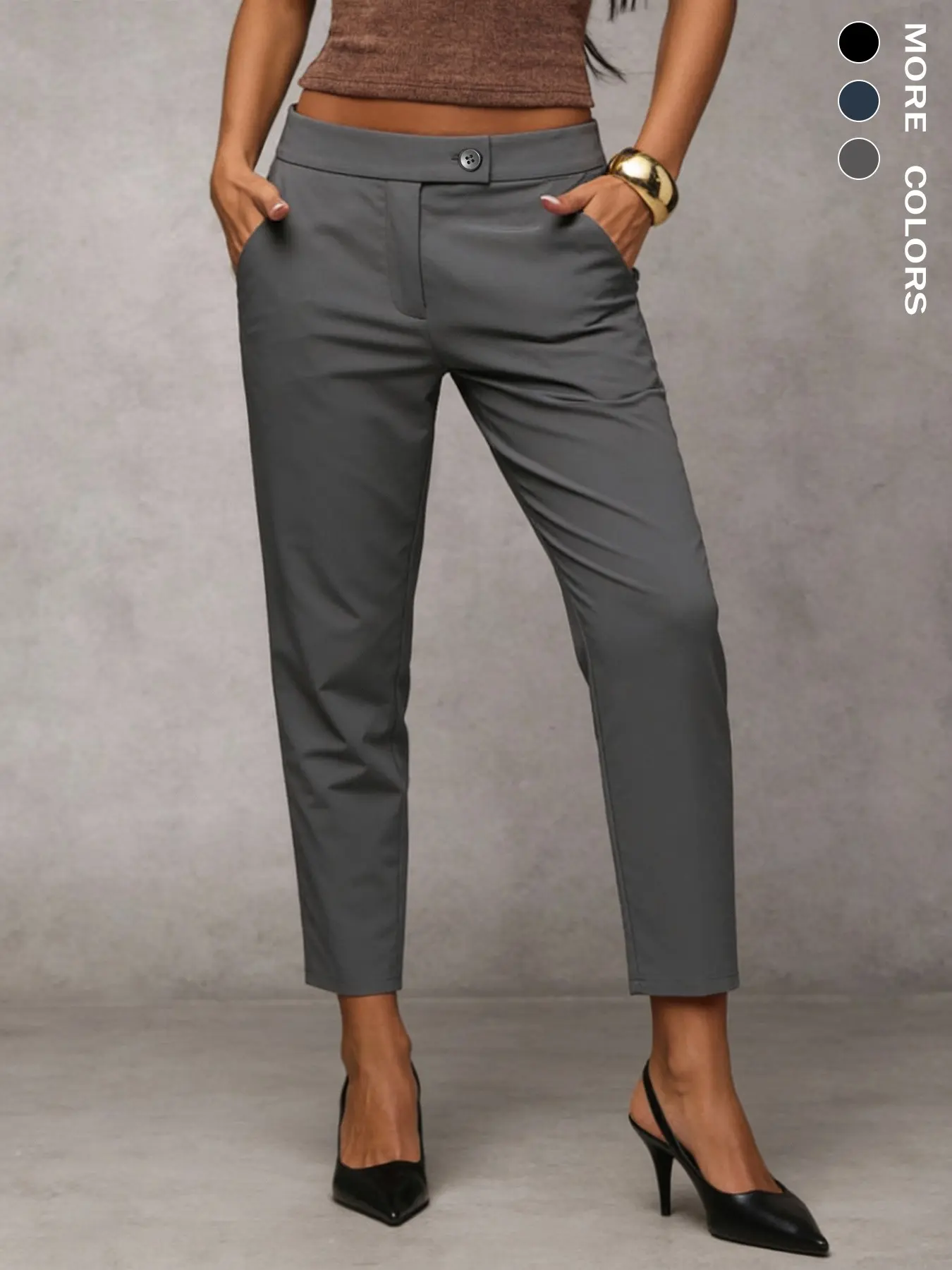 Women's asymmetrical belt solid color casual Fit Button Fitted pants, made of high-quality, Soft, comfortable and skin-friendly fabric, suitable for office and travel fashion, Casual Fitted Trousers, Womenswear, Casual Comfy Pants, Casual Bottom