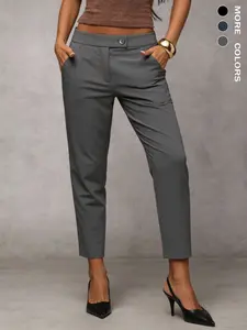 Women's asymmetrical belt solid color casual Fit Button Fitted pants, made of high-quality, comfortable and skin-friendly fabric, suitable for office and travel fashion, Womenswear
