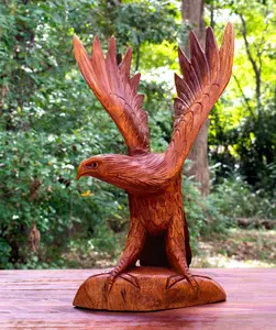 Hand Carved Flying Wooden Eagle Statue Figurine Handmade Sculpture Art Decorative Home Decor Accent Handcrafted Decoration Us Soaring Eagle