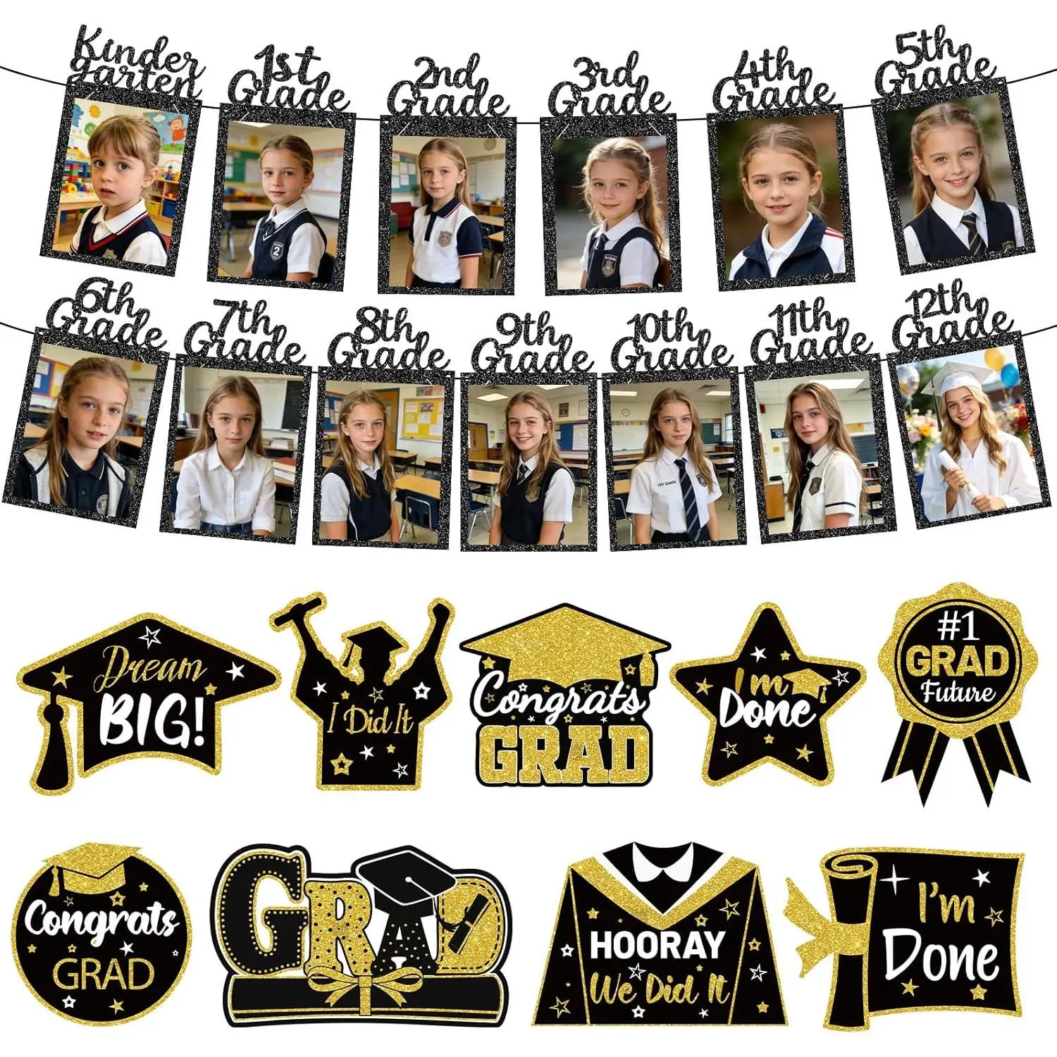 Graduation Decorations 2026, Graduation Party Supplies & Class of 2026 Decor Kit, Pre-Strung Photo Banner & Congrats Grad Card, K-12 Picture Display for Middle High School and College Decor