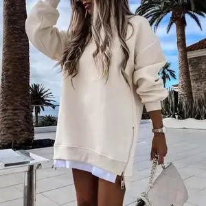 Fall Winter Fashion Stitching Side Zipper Design Pullover Sweater For Women