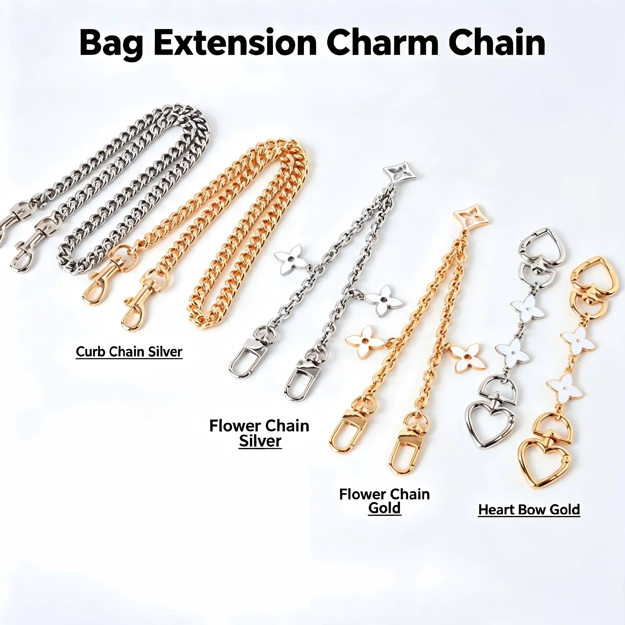 Bag Extension Charm Chain, Handbag Charms & Accessories, Metal Purse Mod Decorations; Cherry, Flower, Bow, Moon Pendant Bag Ornaments