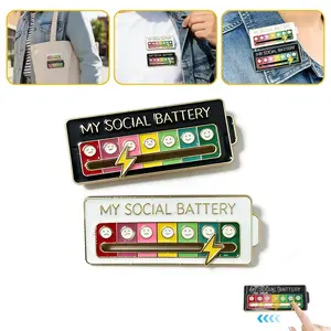 Social Battery Slider Pin 2-Pack, Battery mood found - My Battery mood Creative Lapel Pin, Fun Enamel Emotional Pin 14 Days A Week Friendship