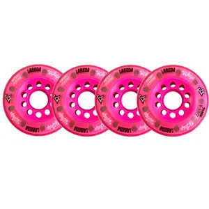 Labeda Whips Roller Hockey Wheels - Pink X-Soft 76mm - 4-Pack with Evo Spacers