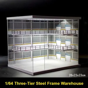 Light-Up 3-Story Parking Lot Diorama Garage Model for 1:64 Model Cars | Multi-Level Display Case | Car Model Enthusiast Miniature Scene Collection