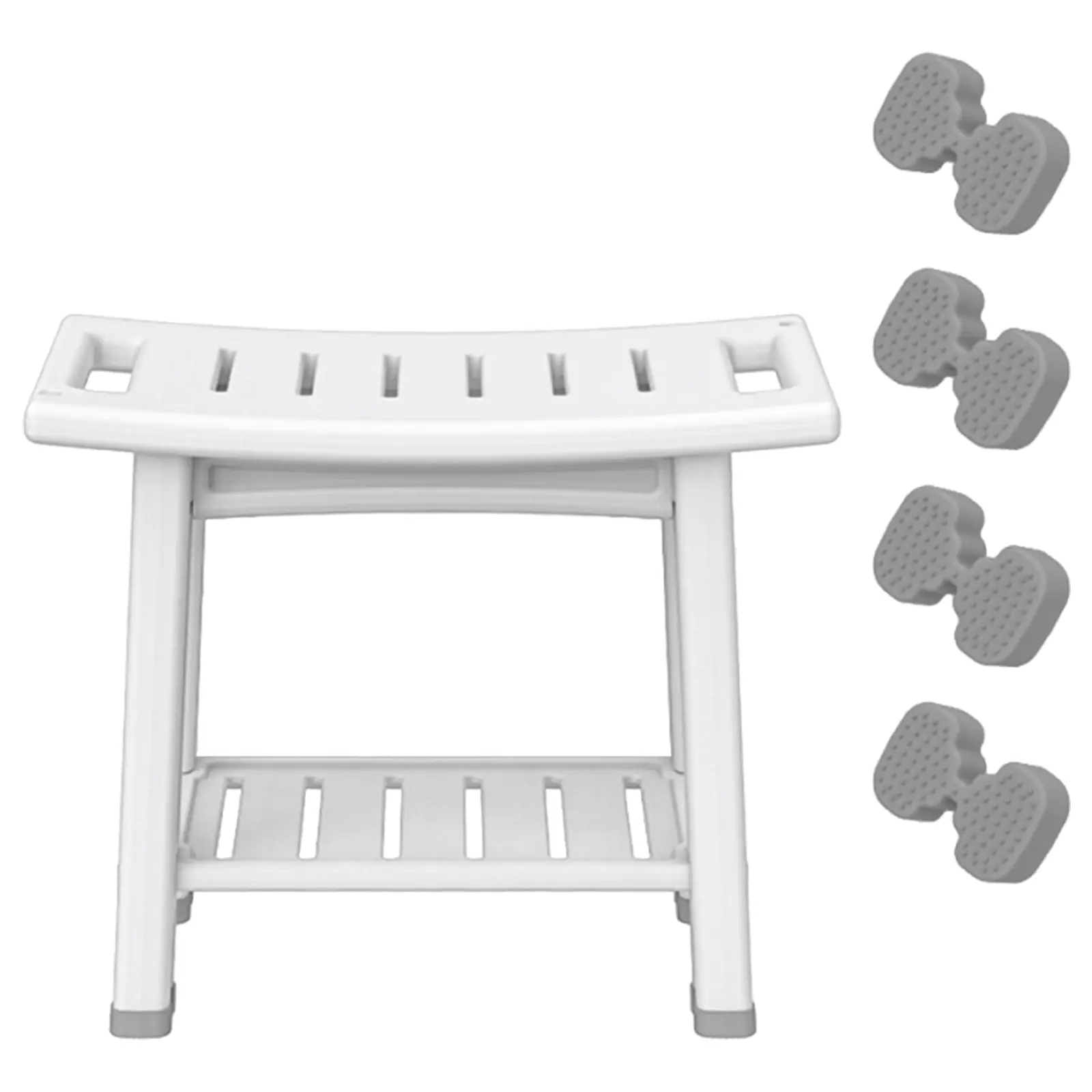 Waterproof Shower Bench with Handles & Shower Head Holder Bathroom Bathtub Shower Chair with Adjustable Feet 2-Tier Storage Shelf for Elderly Disabled and Adults