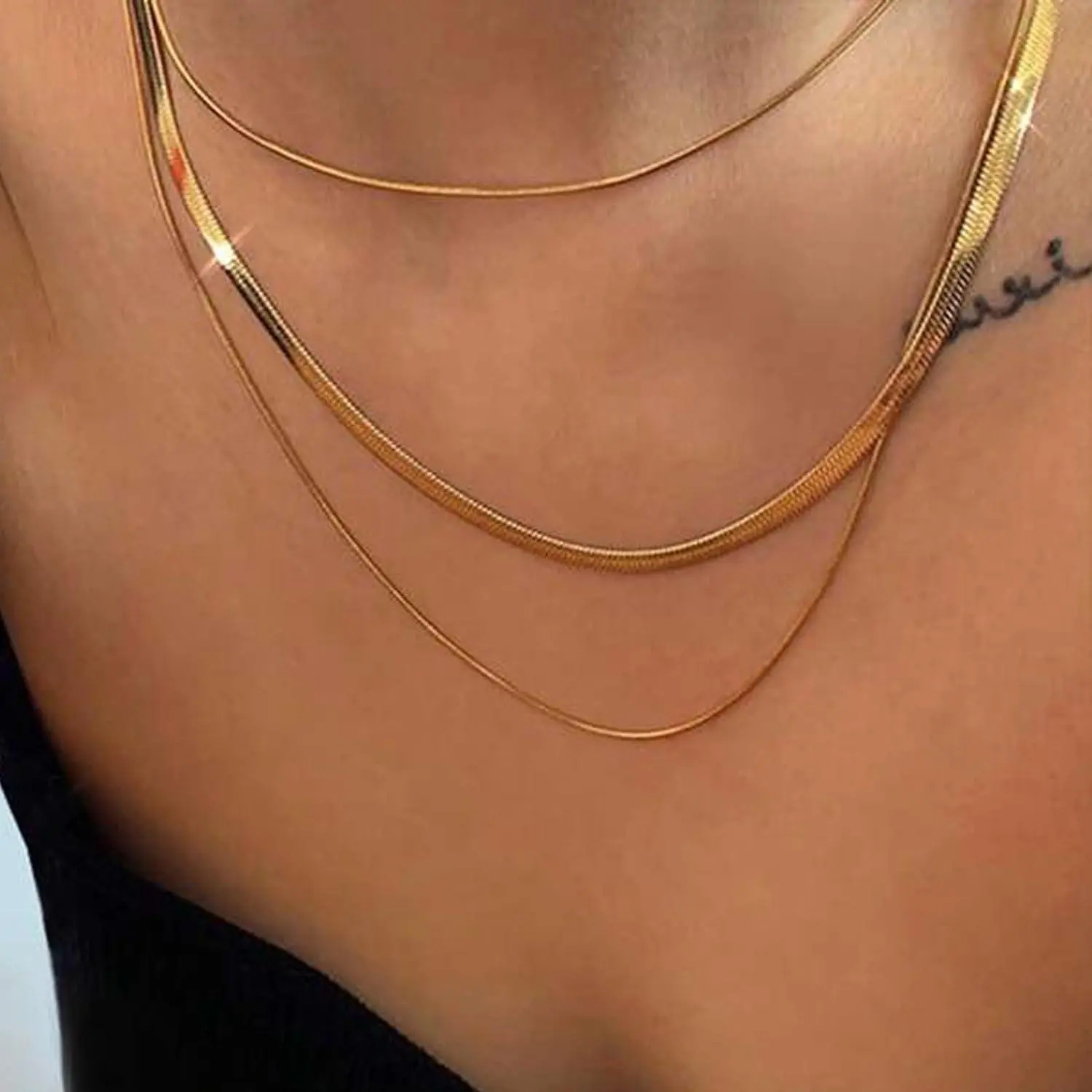 Jstyle Women's Layered Necklace - Snake Chain, Herringbone Chain, Plated Finish, Minimalist Long Choker with Multiple Lengths for Casual Wear Jewelry, Titanium Steel