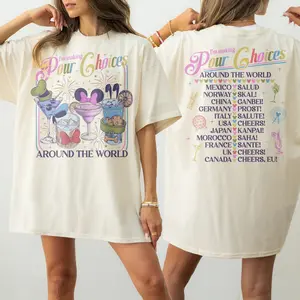 Youth & Adult Retro I’m Making Pour Choices Around The World Shirt, Epcot Drinking Graphic Tee, Theme Park World Tour Fan Top, Matching Family Vacation Gift