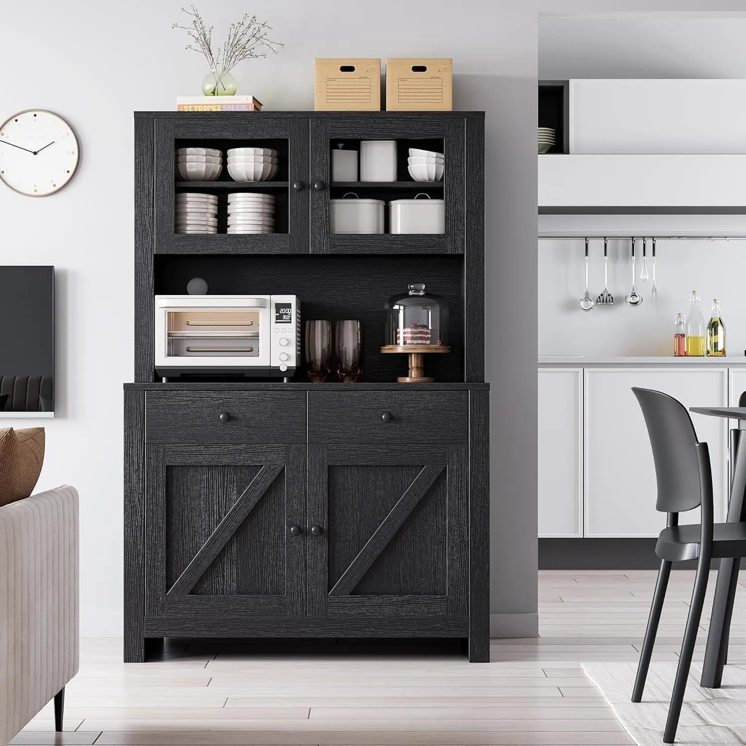 Modern Freestanding Kitchen Pantry Cabinet, Tall Storage Cabinet for Food Dishes Household Supplies, Contemporary Style Organizer Cabinet for Kitchen Dining Room Multi Layer Cabinet