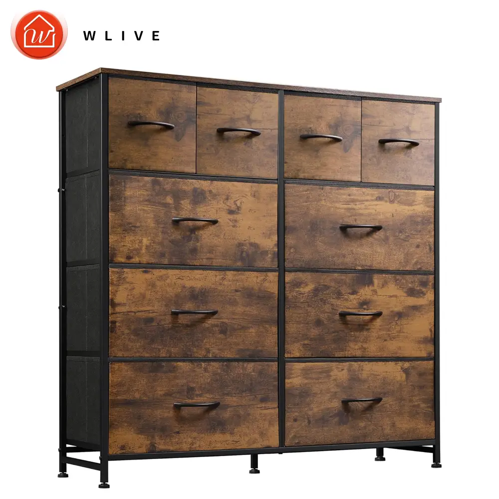 WLIVE Fabric Dresser for Bedroom, Storage Drawer Unit, Wood Wardrobe Cabinet with 10 Deep Drawers for Office, College and Dorm