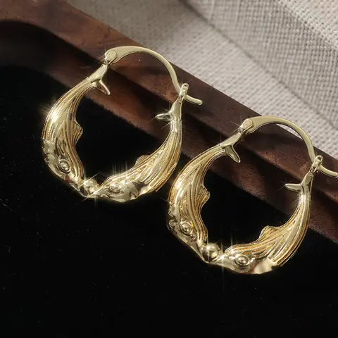 Elegant Dolphin Hoop High Quality Fashionable Copper Earrings for Women, Creative Fish Shape Fashion Jewelry, Earrings Hoops, Perfect for Wedding Parties, Casual Style, All Seasons