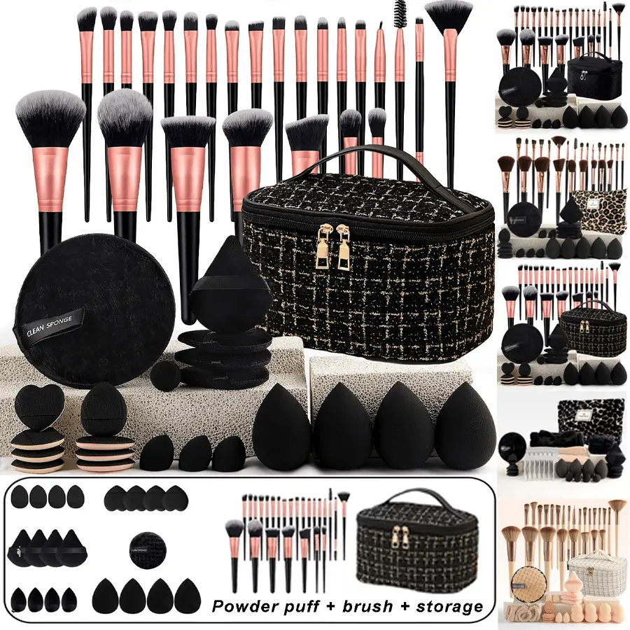 Professional Makeup Brush Set 47/44/23pcs Super Soft Nylon Bristles Concealer Contour Sponge Wet Dry Use Full Size Expandable Box Eyeshadow Blending Kit