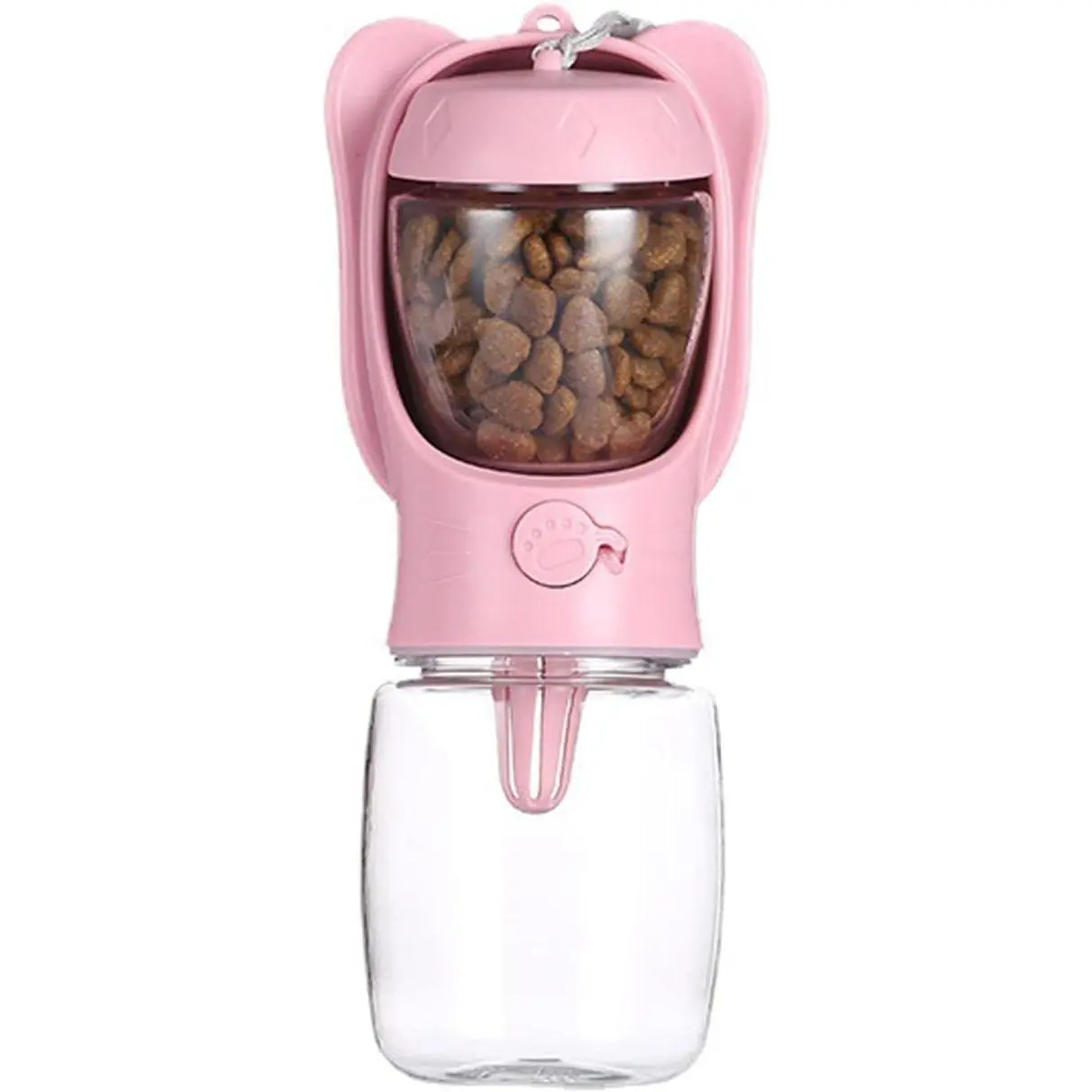 Portable Pet Water Bottle with Food Storage Container - 350 ml/12oz, Leak Proof, Easy to Carry, Lifesaver for Travel, Dog Cat Walking Hiking Outdoor, Pink, Lightweight