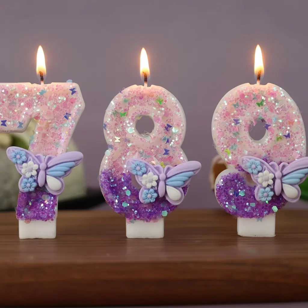1pcs Elegant butterfly number birthday candles, sparklers for weddings, anniversaries, baby showers, bridal showers, birthdays, housewarming parties - paraffin cake decorations