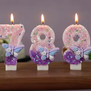 1pcs Elegant butterfly number birthday candles, sparklers for weddings, anniversaries, baby showers, bridal showers, birthdays, housewarming parties - paraffin cake decorations