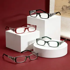 4 pairs of square flower-patterned reading glasses, with blue light protection, lightweight plastic frames, ranging from 0 to +3.75 diopters, essential for daily office use, high-quality fashionable glasses
