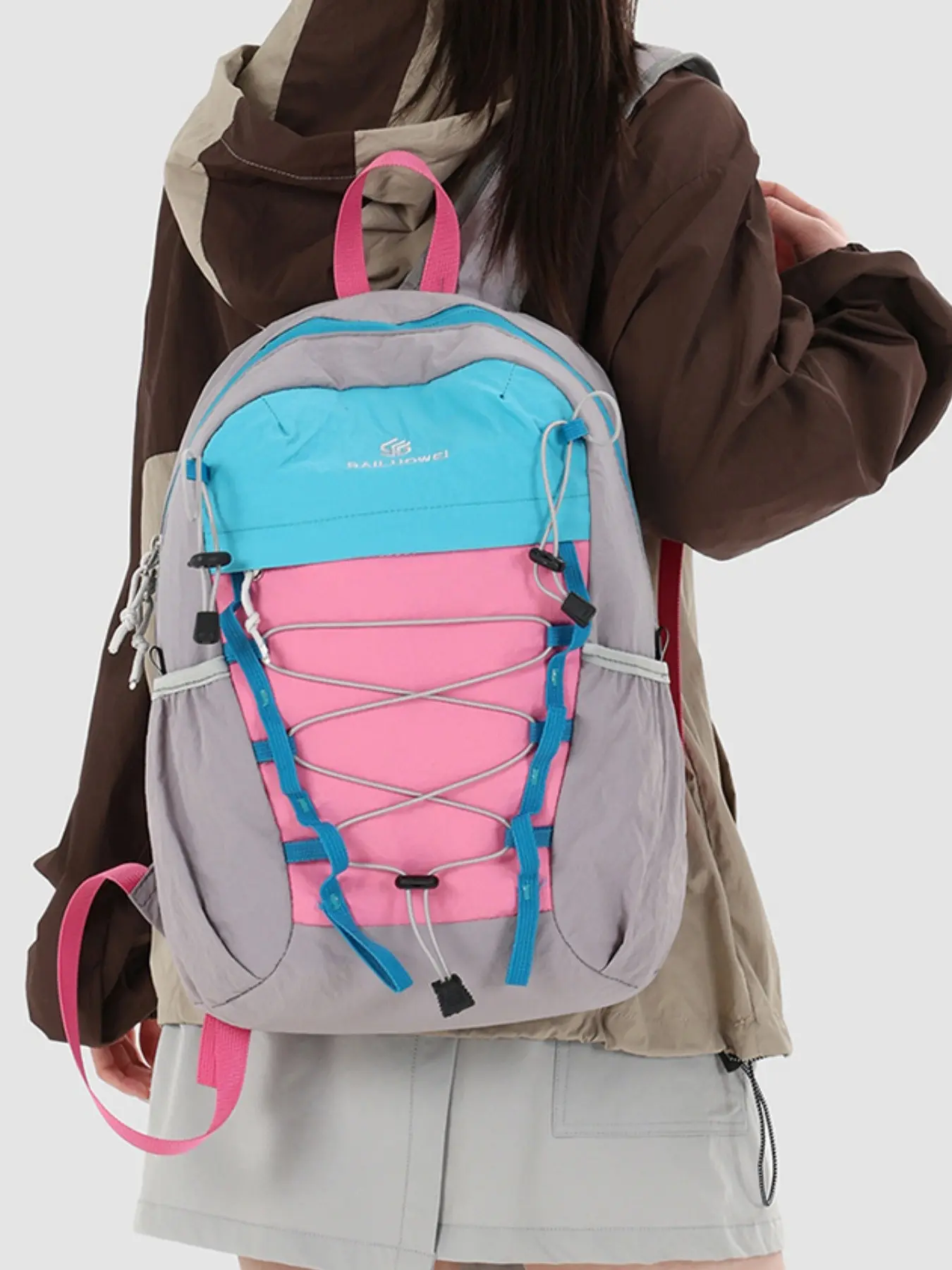 New Colorblock Outdoor Hiking Backpack for Women, Travel Backpacks, Trendy Backpack, Lightweight Foldable Nylon Shoulder Bag, Folding Backpack, Waterproof Drawstring Design, Retro Y2K Style, Large Capacity Laptop Bag
