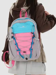 New Colorblock Outdoor Hiking Backpack for Women, Lightweight Foldable Nylon Shoulder Bag, Waterproof Drawstring Design, Retro Y2K Style, Large Capacity Laptop Bag