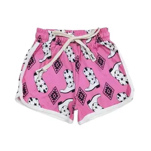 Western Hot Pink Boots Print Summer Girls Shorts