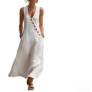 Boho Maxi Dress - Perfect for Beach, Vacation & Brunch! Sleeveless V-Neck Button Detail Casual Dress with Pockets # SleevelessDress # CasualDress # SummerDress # BohoFashion # VNeckDress # DressesForWomen # Outfit of the Day