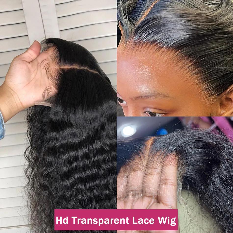 Wet And Wavy Deep Wave Frontal Wig 13x6 HD Lace Frontal Wig 30 36 Inch Brazilian Transparent 13x4 Lace Frontal Human Hair Wigs For Women Pre Plucked Hairline