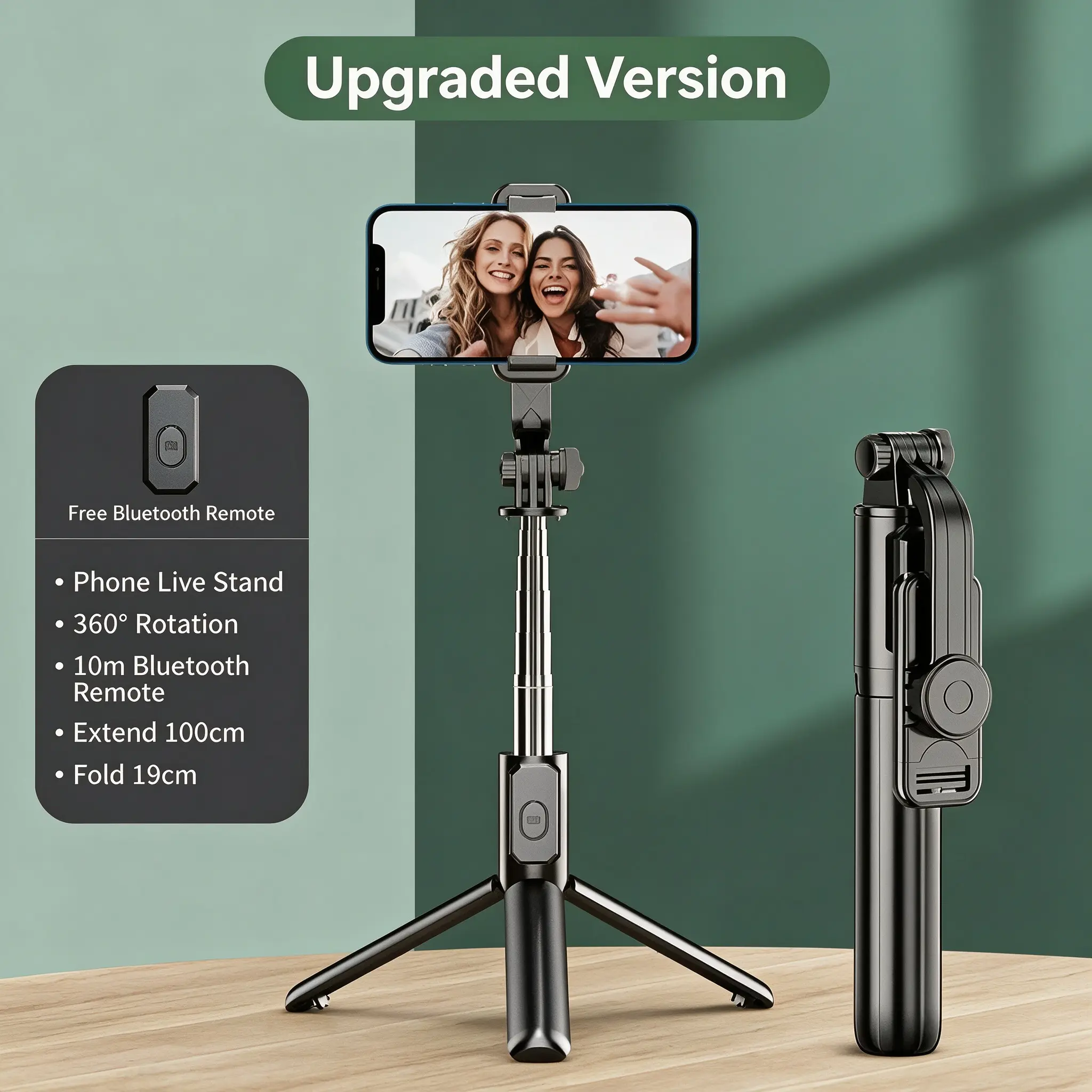 Extendable Bluetooth Selfie Stick Tripod, Handheld Phone Stand, Wireless Remote for Selfies Vlogging Live Streaming