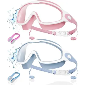 Adult Wide View Swim Goggles, Anti-Fog/UV No Leak Swimming Goggles with Ear Plugs for Men & Women