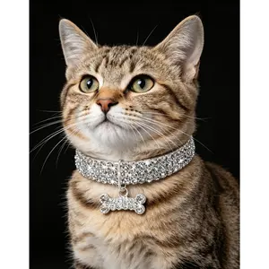 3 rows of rhinestone elastic necklace dog chain cat crystal collar pet supplies small dog jewelry, Pet dog rhinestone adjustable necklace