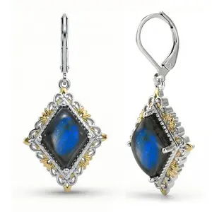 Labradorite 8.00 ctw Earrings in 18K Yellow Gold Plated and Platinum Plated