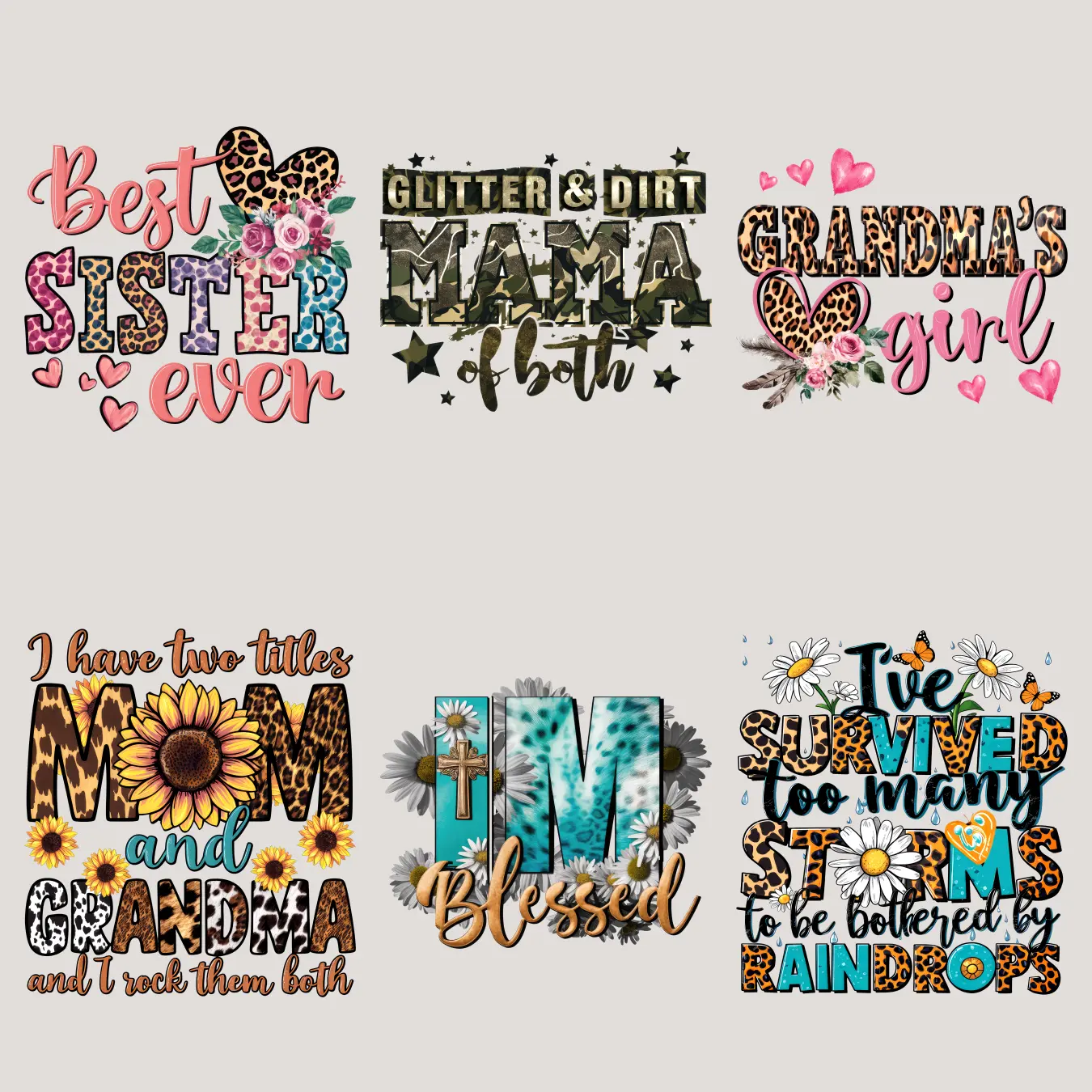 6PCS/set Happy Mother's Day Iron On Stickers -For Making T-Shirts,Bags,Hoodie,Throw pillow,Canvas Bag And Fabric Decorations,Washable And Durable Heat Transfer Stickers,