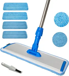 16.5'' Microfiber Mop for Floor Cleaning-Blue Flat Floor Mop with 58'' Stainless Steel Handle- 4  Washable Replacement Pads-Wet & Dry Use for Hardwood Tile Wall- Kitchen Bathroom