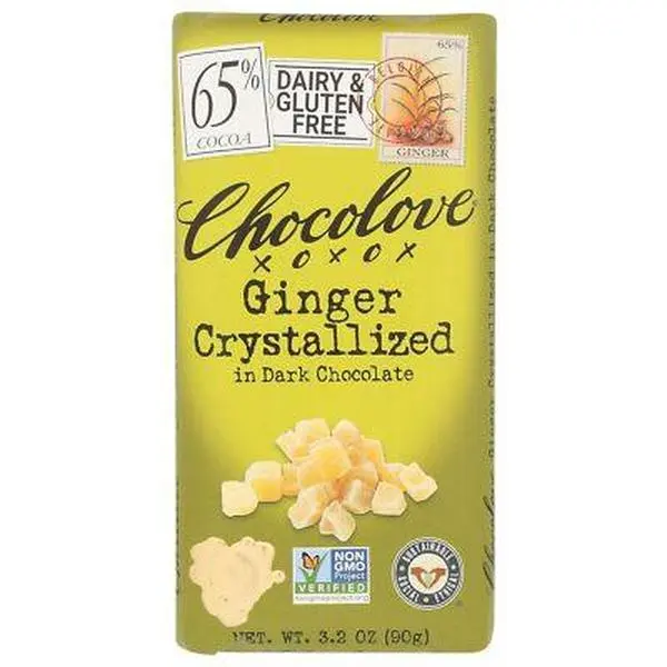 Chocolove Crystallized Ginger Dark Chocolate Bars, 3.2 oz, Pack of 2
