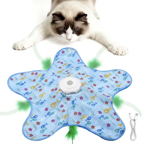 Rechargeable Interactive Cat Toy with 360° Rotatable Feather Wand - 3 Speed Modes, Irregular Movements, Hands-Free Play, USB Charging, Mental & Physical Exercise for Kittens, Animal Print Indoor Toy