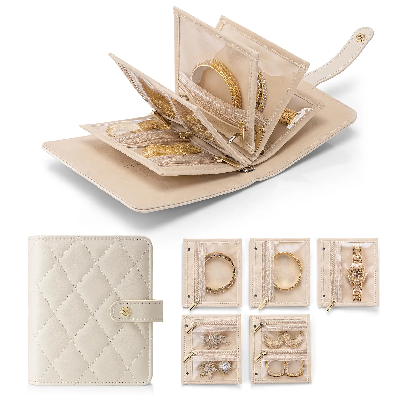 VLANDO Mini Travel Jewelry Organizer Case, Jewelry Bag Earring Holder Organizer Jewelry Storage Book with Clear Zipper Velvet Pouch Bag for Bracelet,R