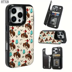 Phone Case - Equestrian-themed TPU phone case with a patterned design, including card slots, offering various functions suitable for bank cards and transportation cards. Suitable for Halloween, Christmas, New Year, compatible with iPhone 17/16/15/14/13/12