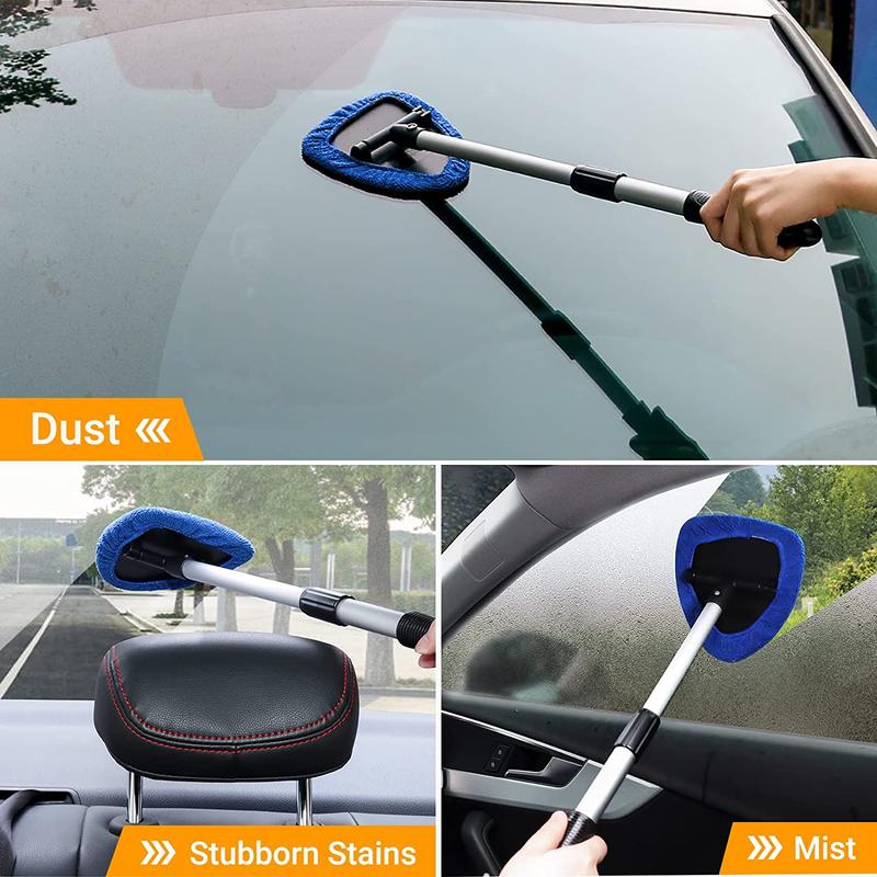 AstroAI Car Windshield Cleaner Tool, Inside with 4 Reusable and Washable Microfiber Pads and Extendable Handle, Moisture Removal Tool