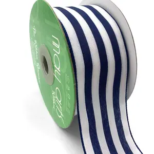 Woven Stripe Ribbon - Navy & White | 2" Width | 25 Yard Roll