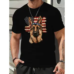 Short Sleeve Round Neck Tee – Men’s Patriotic German Shepherd, Made in the USA